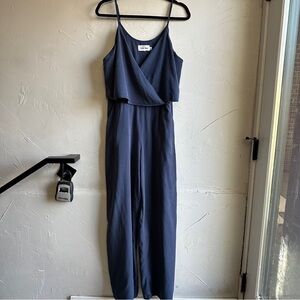 Line + Dot Navy Wrap-Front Bertie Jumpsuit Minimal Chic Wide Leg One Piece Sz L